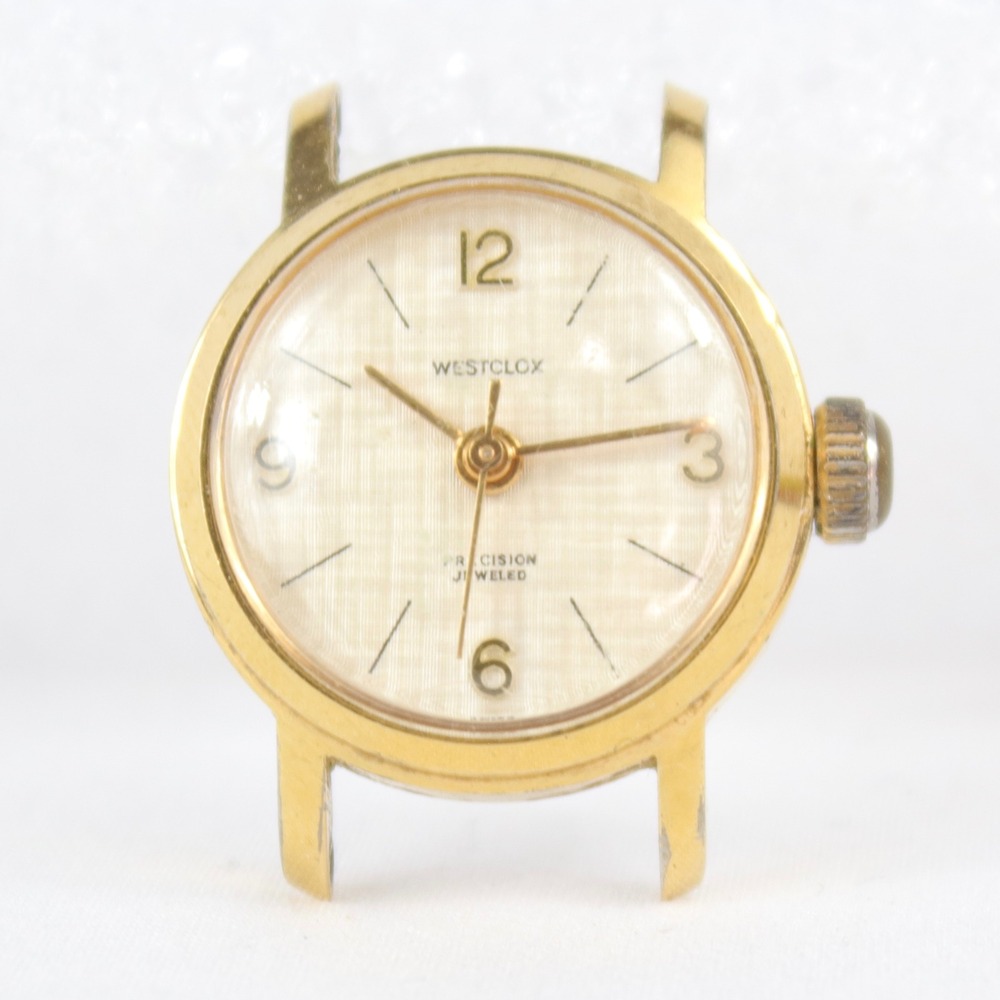 Vintage Westclox Precision Jeweled Gold Tone Linen Dial Mechanical Watch Head
